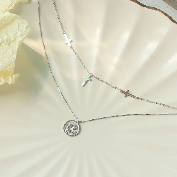 #NEW 925 Sterling Silver Vintage Coin Cross Necklace - Picture 3 of 3